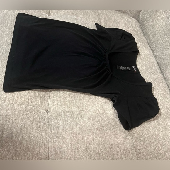 Scoop Neck Short Puff Sleeve Black Top - Picture 7 of 13